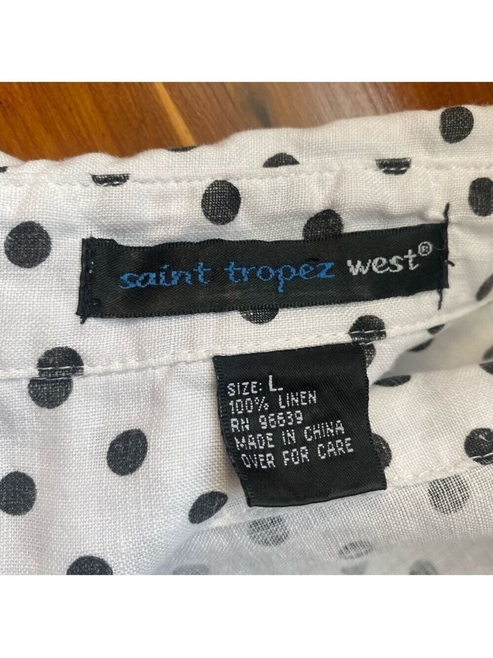Saint Tropez West White Linen Polka Dot Button-Down Top Size Large - Picture 7 of 7